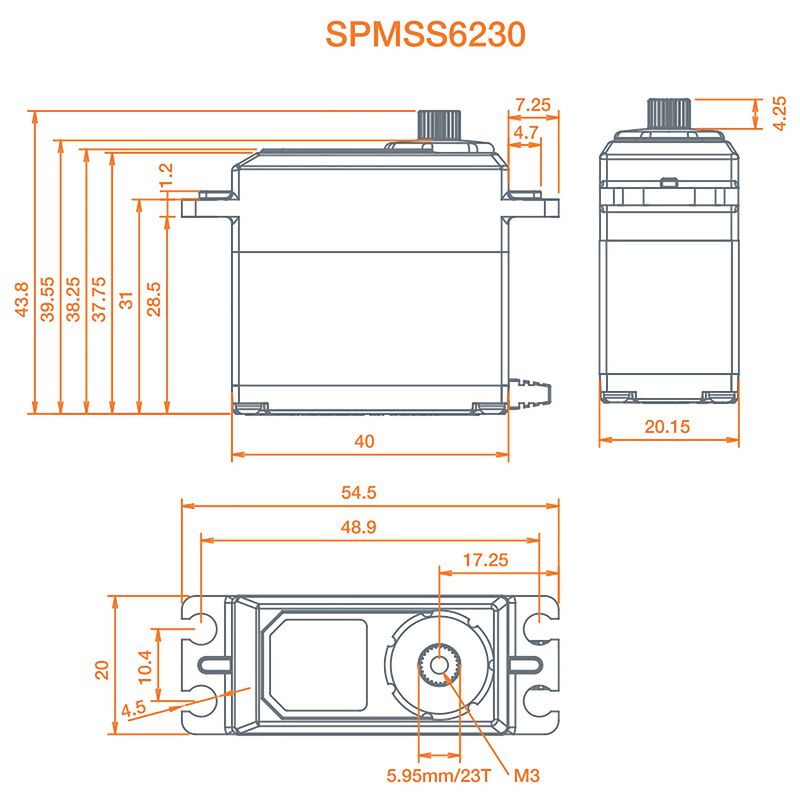 Spektrum RC S6230 Servo de superficie de engranaje de metal de alto torque digital estándar 