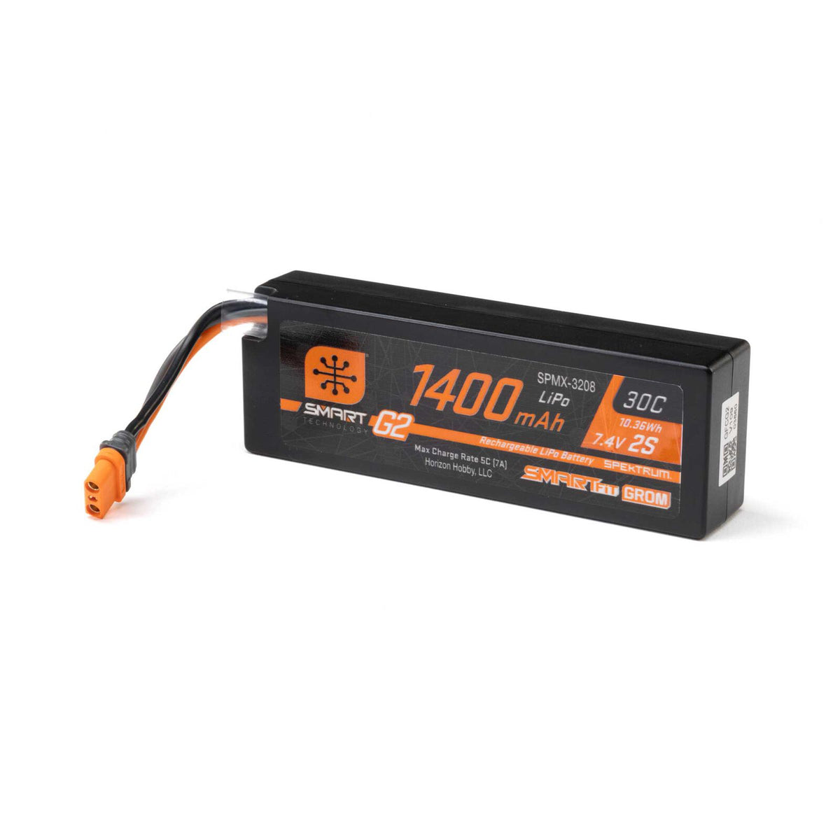 Spektrum 7.4V 1400mAh 2S 30C Smart G2 LiPo Battery: IC2 SmartFit Case