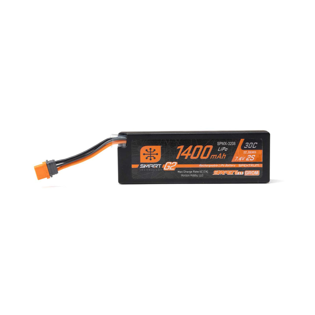Spektrum 7.4V 1400mAh 2S 30C Smart G2 LiPo Battery: IC2 SmartFit Case