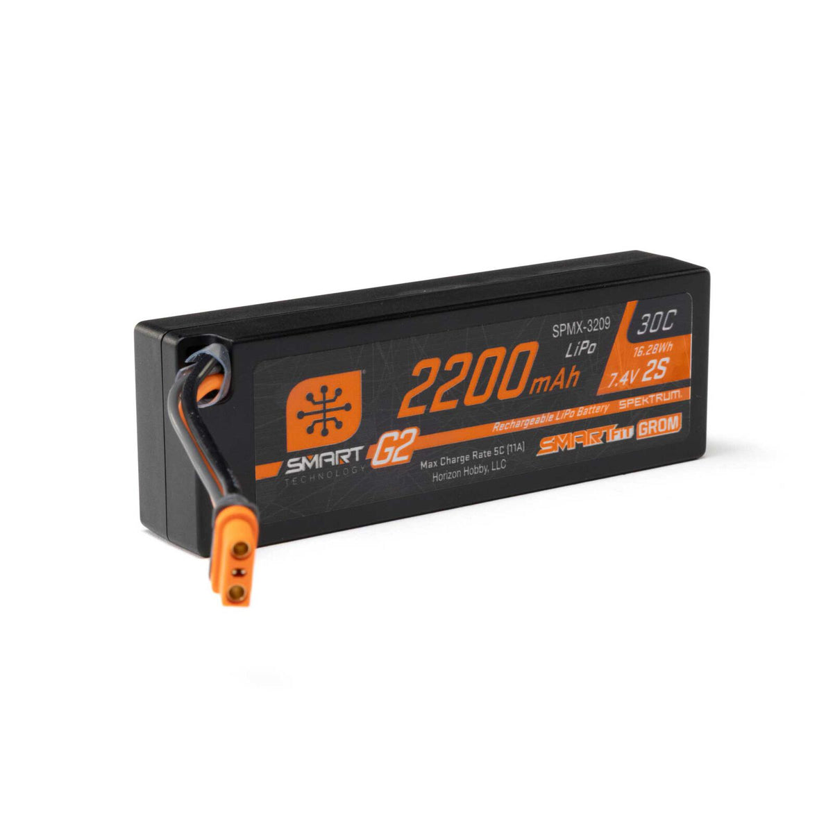 Spektrum 7.4V 2200mAh 2S 30C Smart G2 LiPo Battery: IC2 SmartFit Case