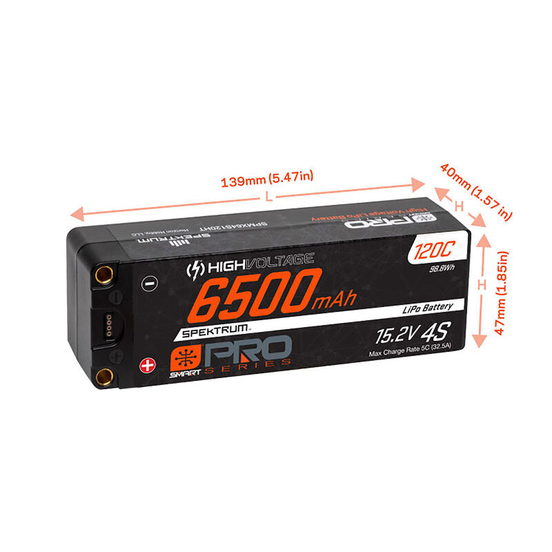 Spektrum RC 15.2V 6500mAh 4S 120C Smart Pro Race Hardcase HV LiPo Battery: Tubes, 5mm