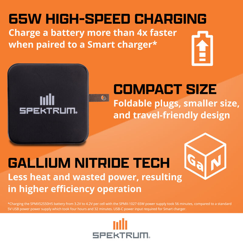 Spektrum Smart Powerstage Surface Bundle: 1400mAh 2S 30C LiPo Battery (IC2) / 100W S100 Charger / 65W Power Supply / Adapter