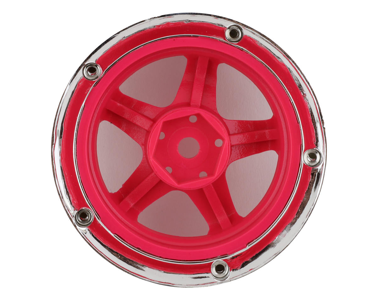 DS Racing Drift Element 5 Spoke Drift Wheels (Pink Face/Chrome Lip/Black Rivets) (Adjustable Offset)