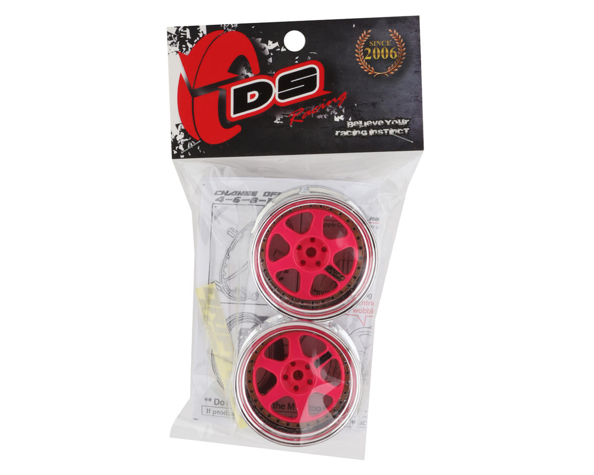DS Racing Drift Element 6 Spoke Drift Wheels (Pink Face/Chrome Lip/Black Rivets) (Adjustable Offset)