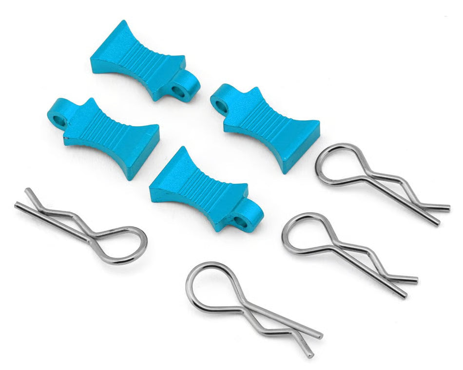 Hobby Details Pro Aluminum Easy Pull 1/10 & 1/8 Body Clips (Blue) (4)