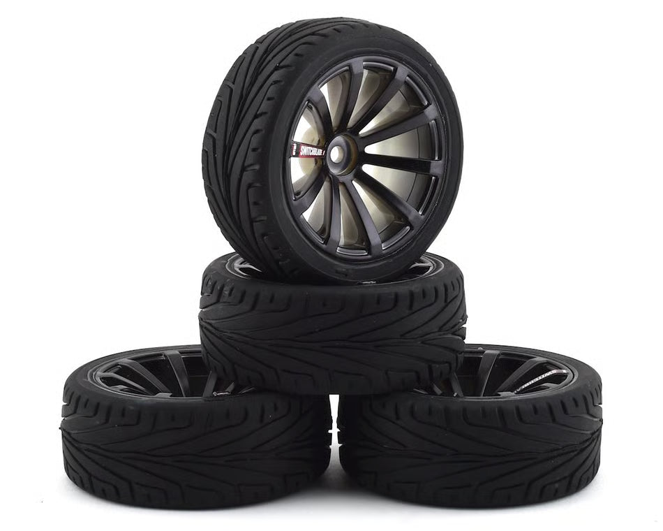 Firebrand RC Switchblade RT6 Pre-Mounted On-Road Tires (4) (Smoke Chrome) w/Daggers Tires, 12mm Hex & 6mm Offset