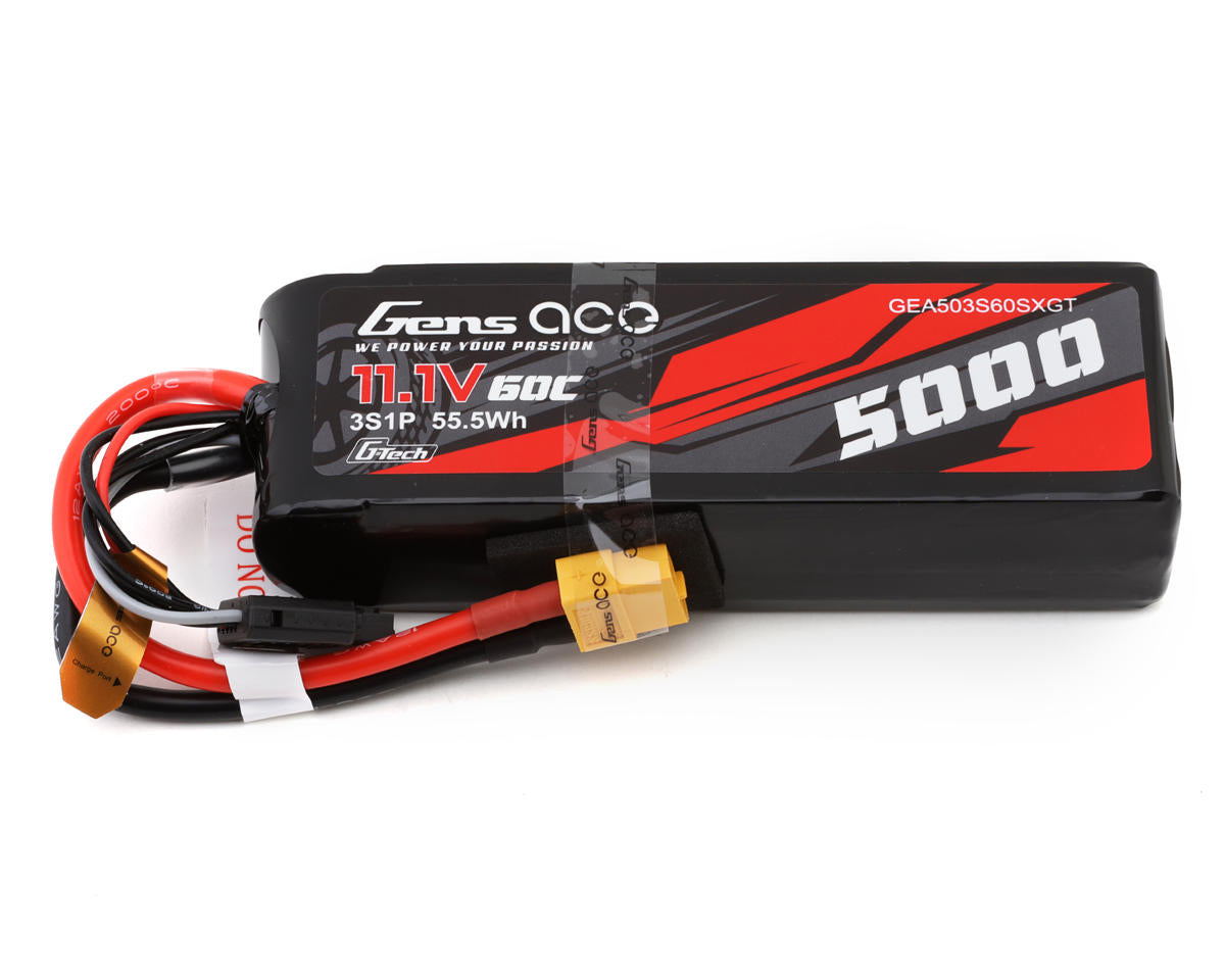 Gens Ace 11.1V 5000mAh 3S 60C Short G-Tech Smart LiPo Battery w/XT60 Connector