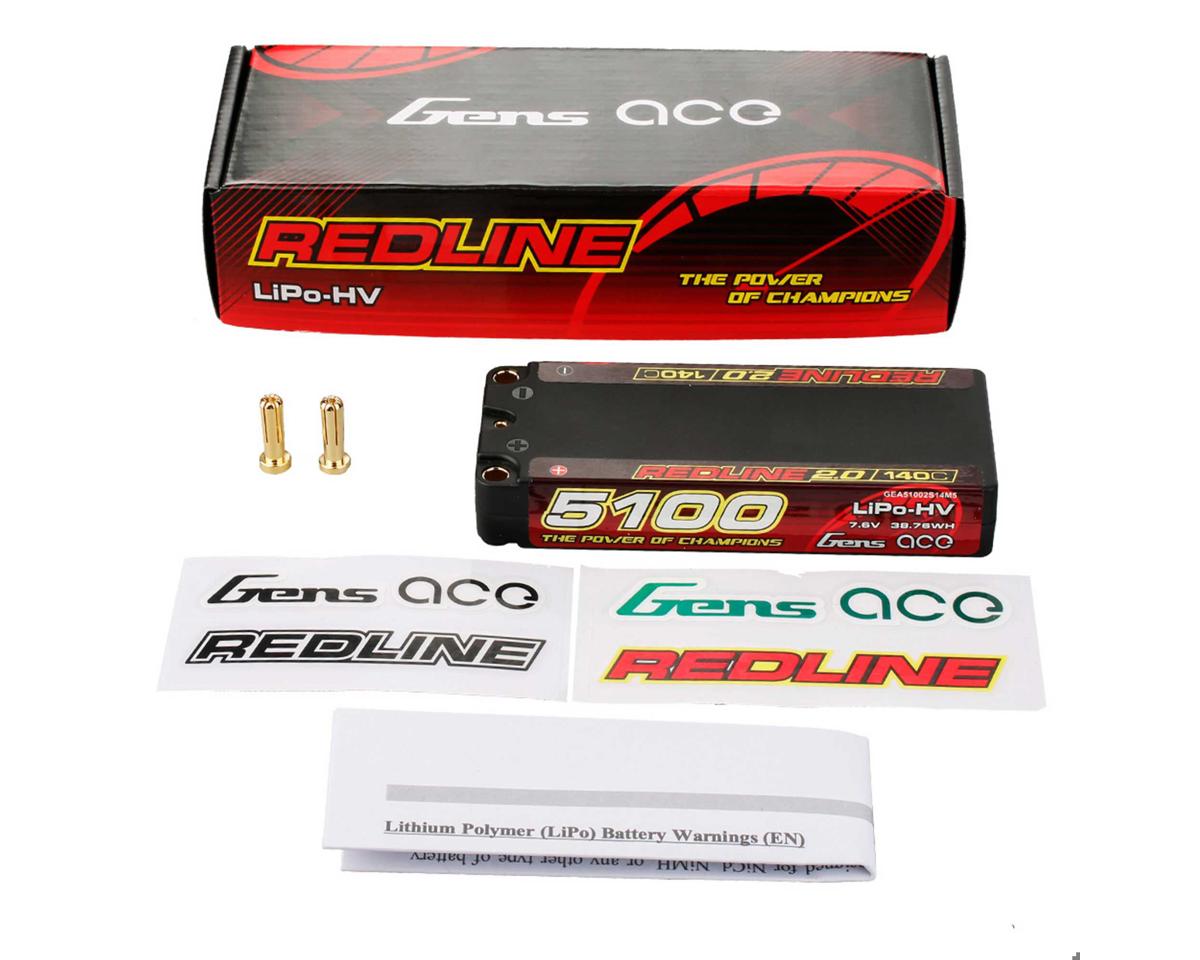 Gens Ace Redline 2.0 2S Shory LiHV Battery 140C (7.6V/5100mAh) w/5mm Bullets