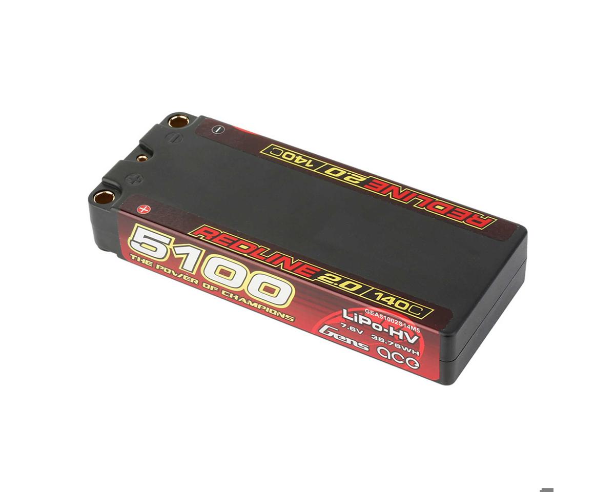 Gens Ace Redline 2.0 2S Shory LiHV Battery 140C (7.6V/5100mAh) w/5mm Bullets