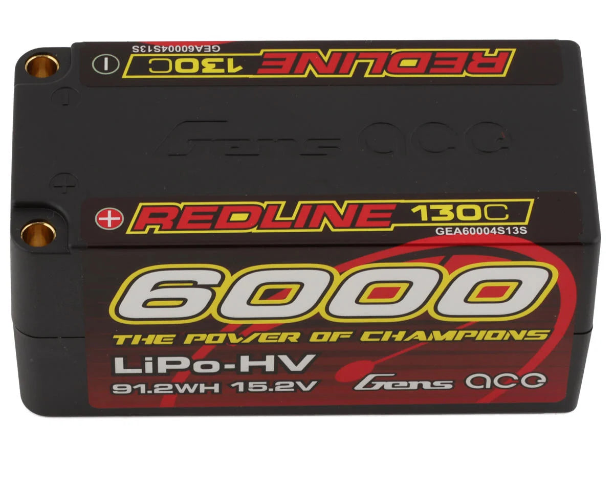 Gens Ace Redline 4S 15.2V 6000mAg 130C LiHV Shorty Battery w/ 5mm Bullets