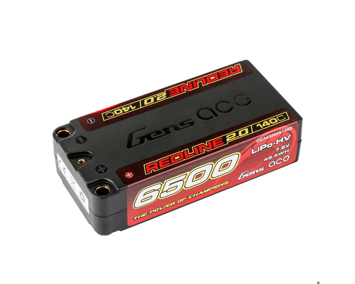 Gens Ace Redline 2.0 2S Shory LiHV Battery 140C (7.6V/6500mAh) w/5mm Bullets