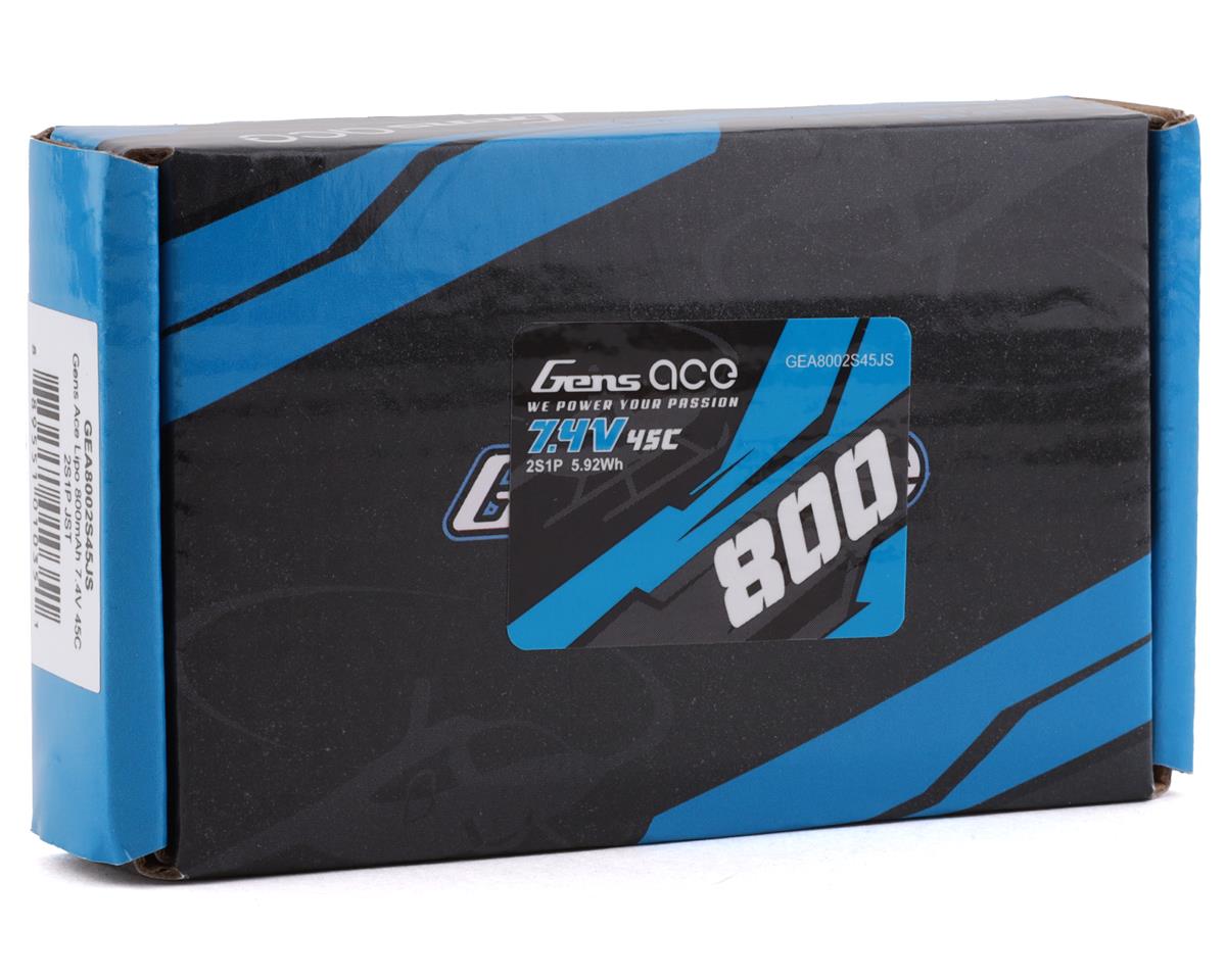 Gens Ace 2s 7.4V 800mAh 2S 45C LiPo: JST