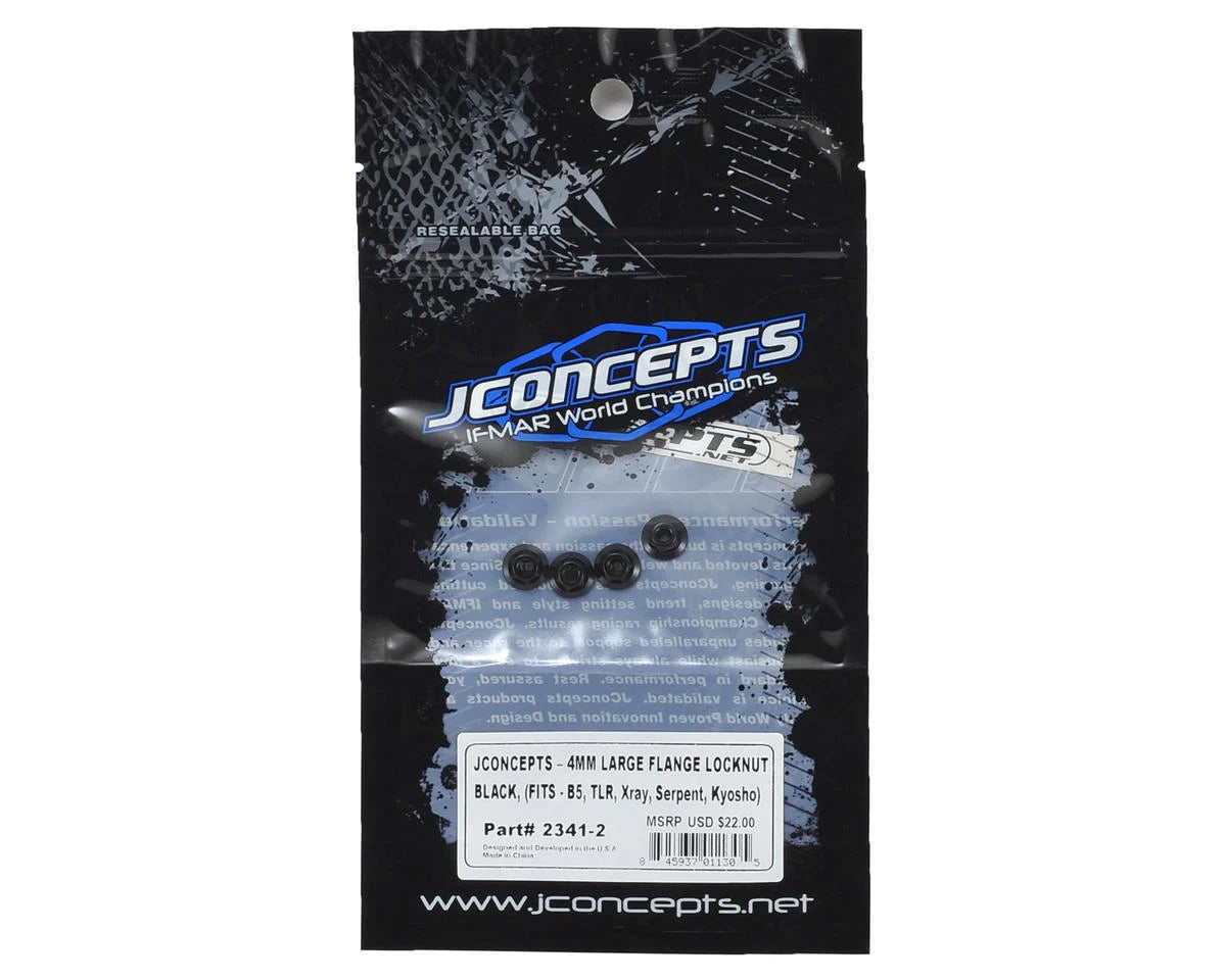 JConcepts Juego de tuercas de rueda dentadas con brida grande de 4 mm (4) (colores surtidos)
