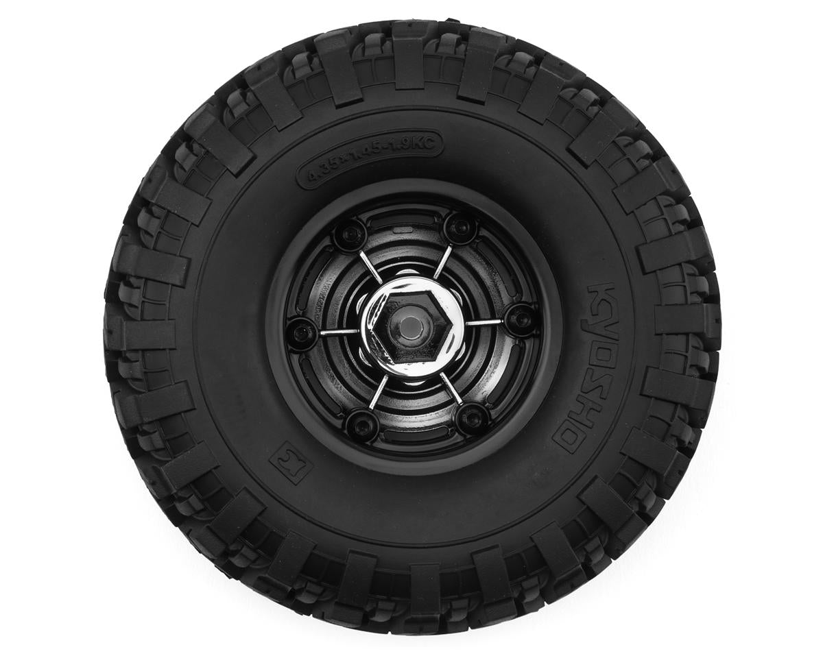 Kyosho KC10 #40 1.9" Pre-Mounted Rock Crawler Tires (Chrome) (4.3" OD) (2) w/6-Slots Bead-Lock Wheels