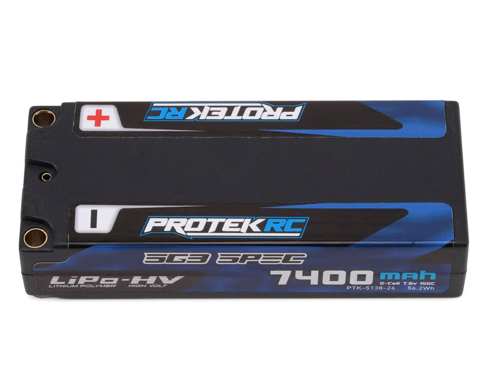 ProTek RC 2S 150C Low IR SG3 HV Mid-Sized LiPo Battery (7.6V/7400mAh) w/5mm Connectors (ROAR Approved) (113mm Length)