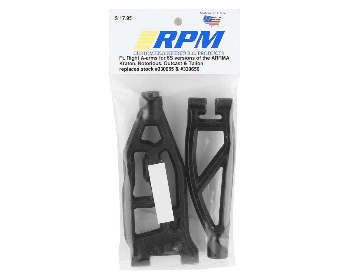 RPM ARRMA Kraton/Outcast 6S Juego de brazos de suspensión superior e inferior delantero derecho (negro) 