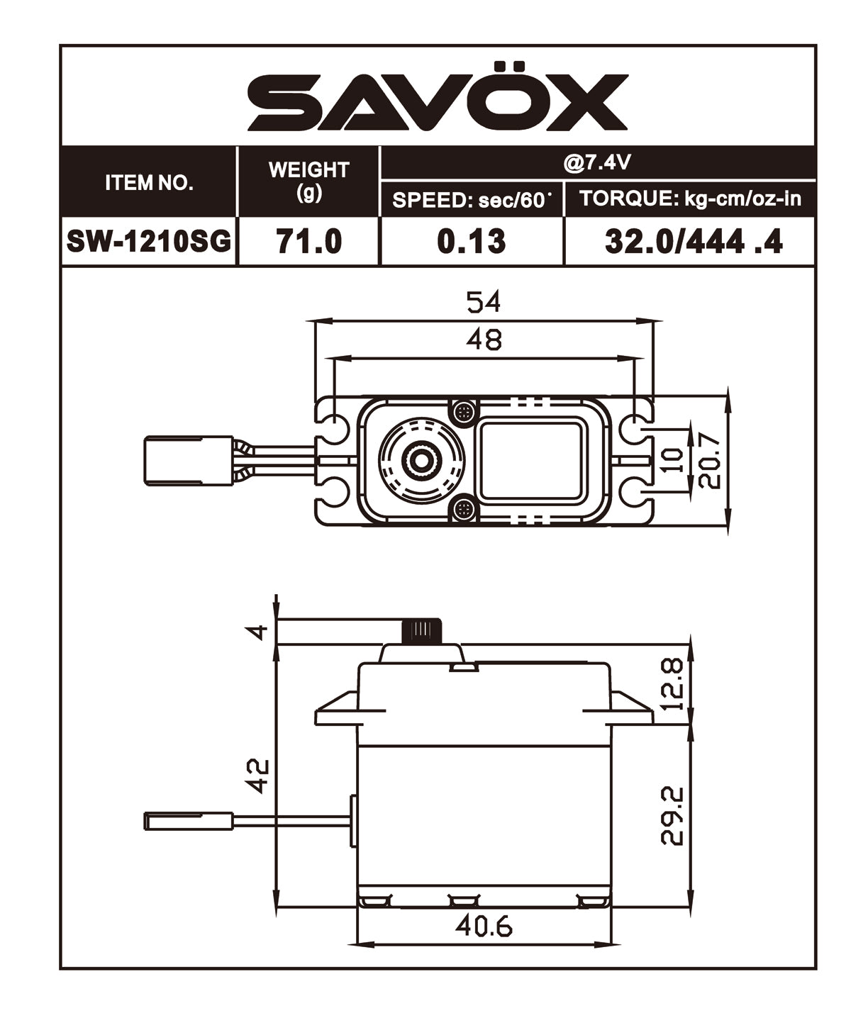 Savox SW-1210SG Digital Waterproof Aluminum Case Servo (High Voltage) (Tall)