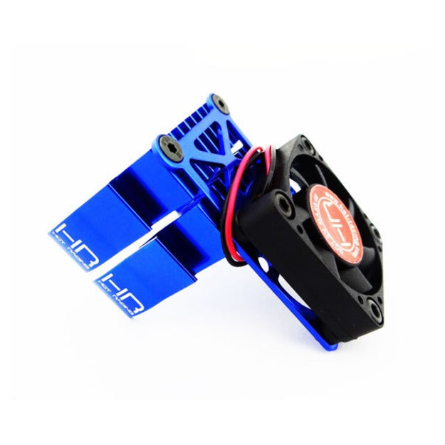 Disipador de calor de motor de dos piezas con clip Hot Racing con ventilador (azul) *Discontinuado