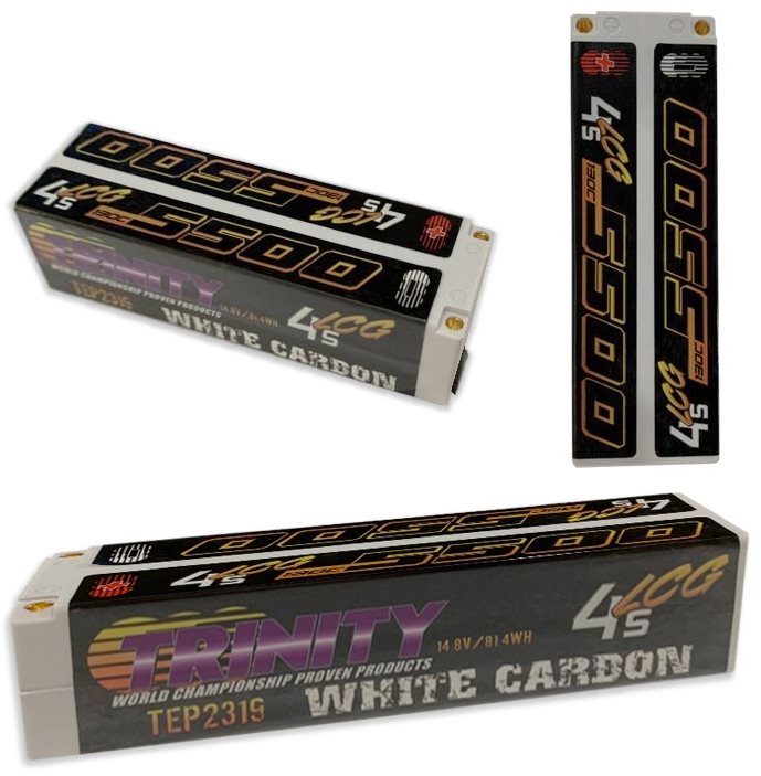 Trinity WHITE CARBON 5500 LCG 14.8V 4S 1/8 E-BUGGY PACK WITH 5MM BULLET.S *Discontinued