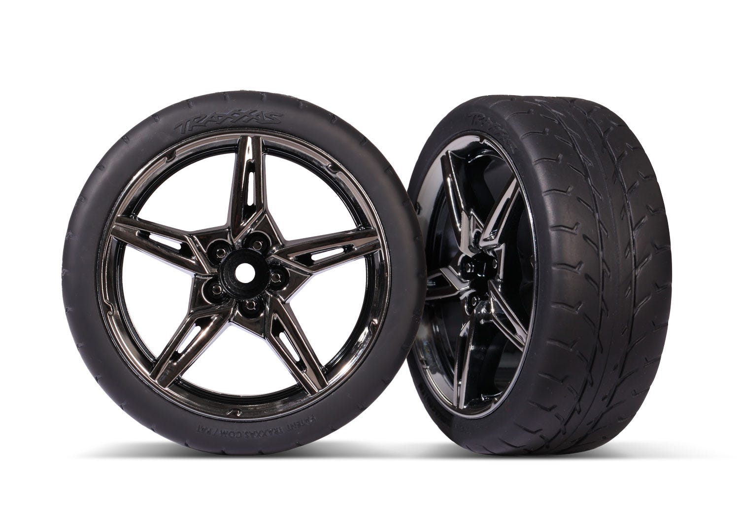 Traxxas Neumático y rueda Split Spoke Black Chrome 2.1 'Respuesta F/R