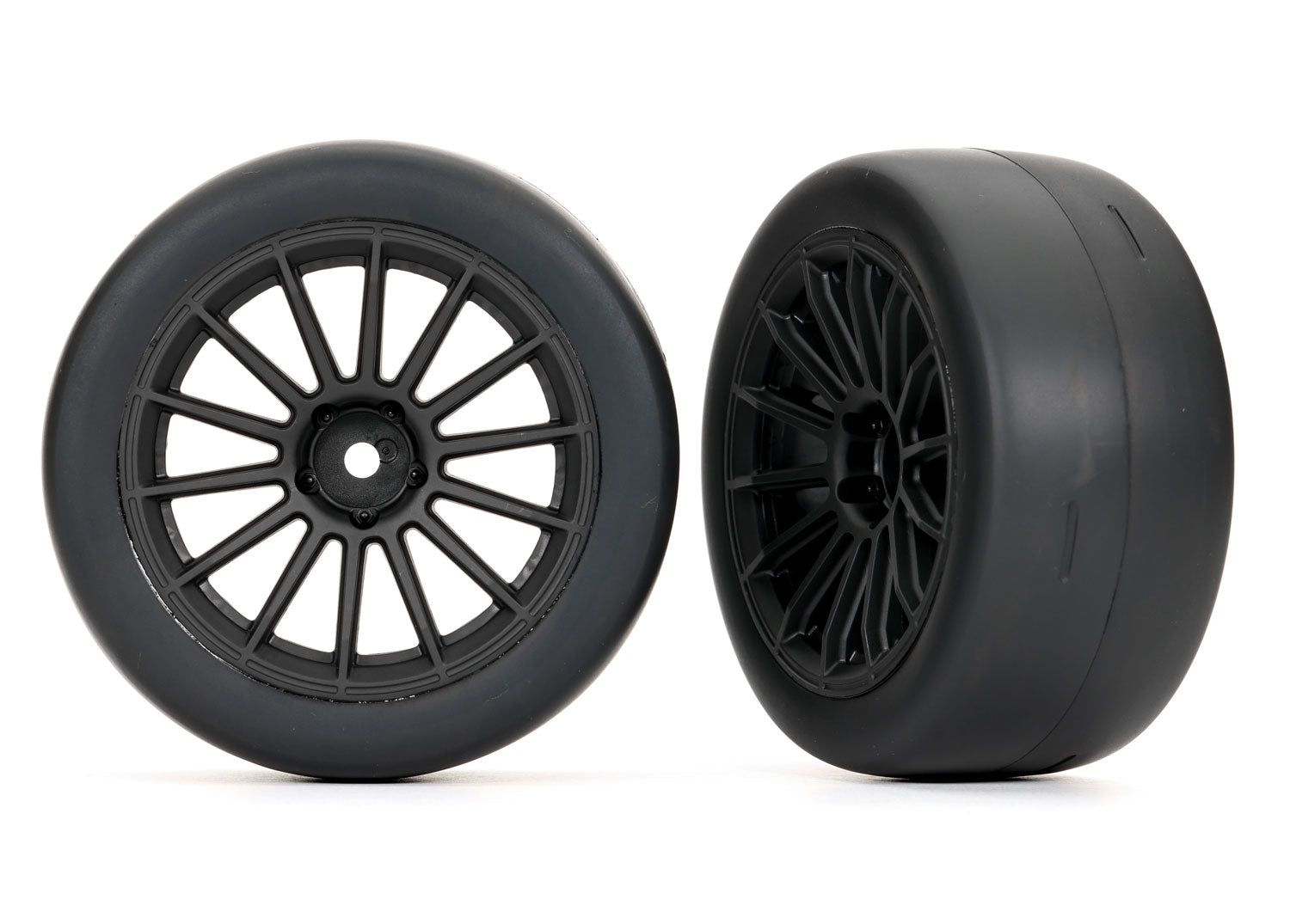 Traxxas Multi Spoke Front Wheel & Tire Black Chrome Slicks
