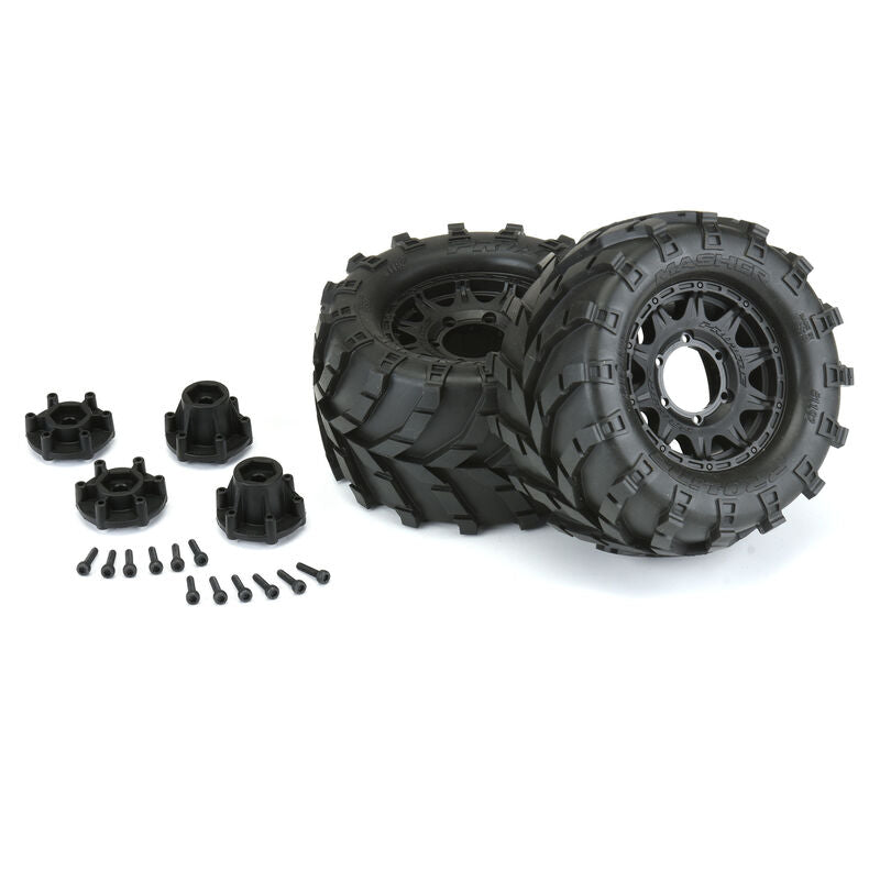 Pro-Line 1/10 Masher Front/Rear 2.8" MT Tires Mounted 12mm Blk Raid (2)
