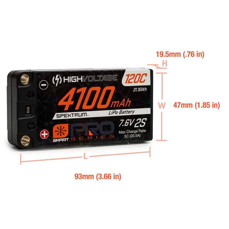 Spektrum RC 7.6V 4100mAh 2S 120C Smart Pro Race Shorty Hardcase LiHV Battery: Tubes, 5mm