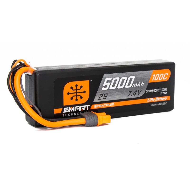 Spektrum RC 7.4V 5000mAh 2S 100C Smart Hardcase LiPo Battery: IC3