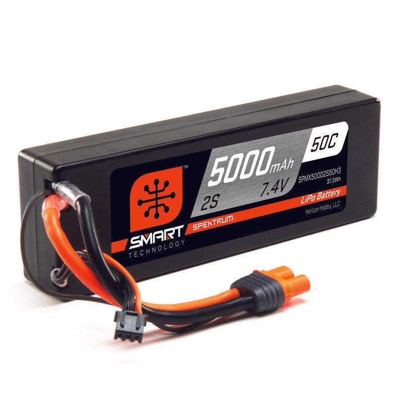 Spektrum RC 7.4V 5000mAh 2S 50C Smart Hardcase LiPo Battery: IC3