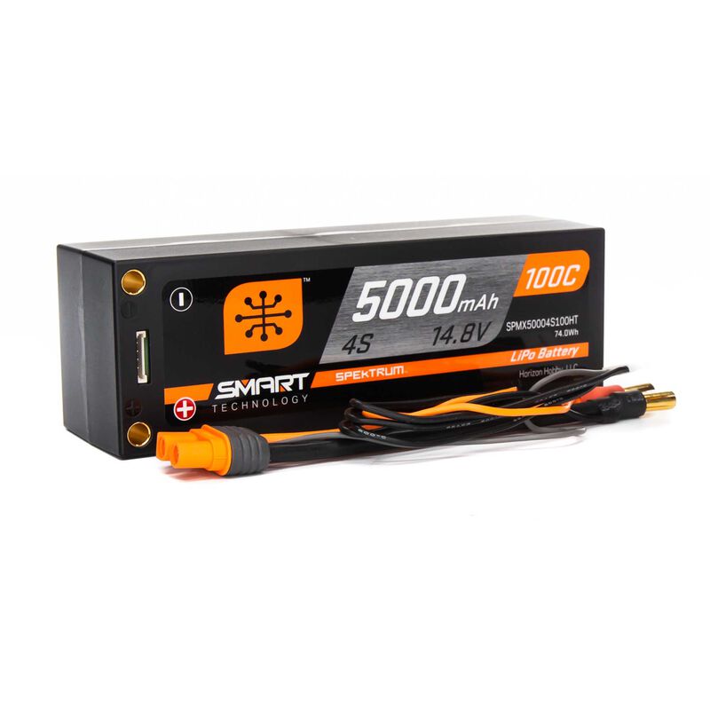 Spektrum RC 5mm Bullet 14.8V 5000mAh 4S 100C Smart Race Hardcase LiPo Battery *CLEARANCE
