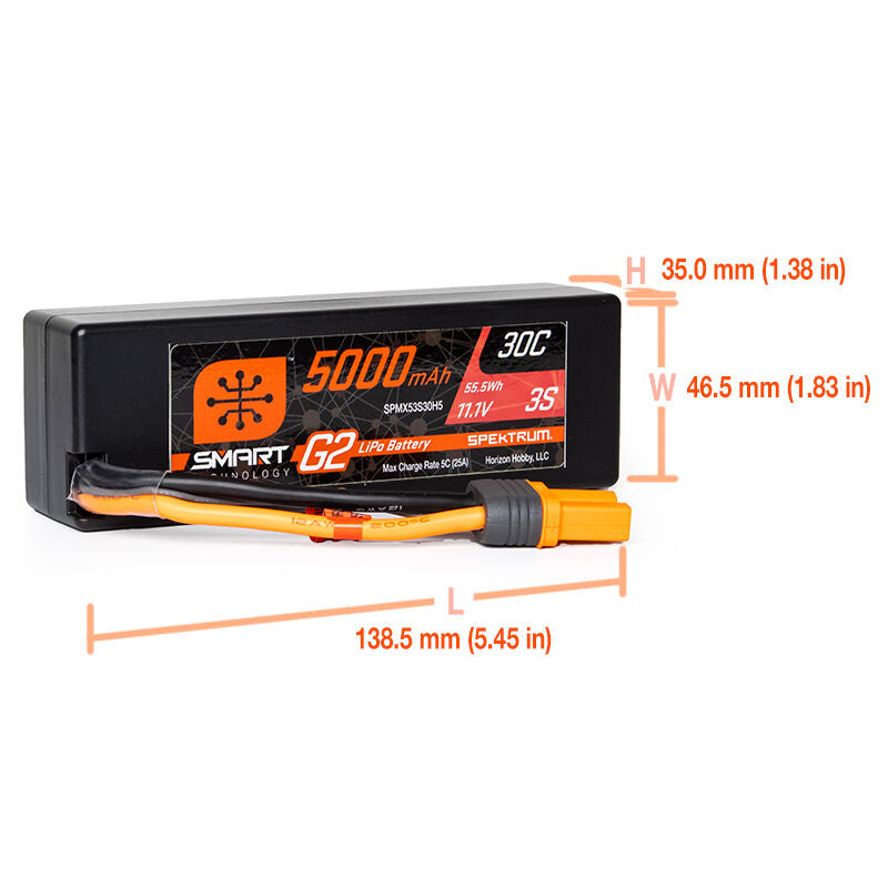 Batería Spektrum 11.1V 5000mAh 3S 30C Smart G2 Hardcase LiPo: IC5