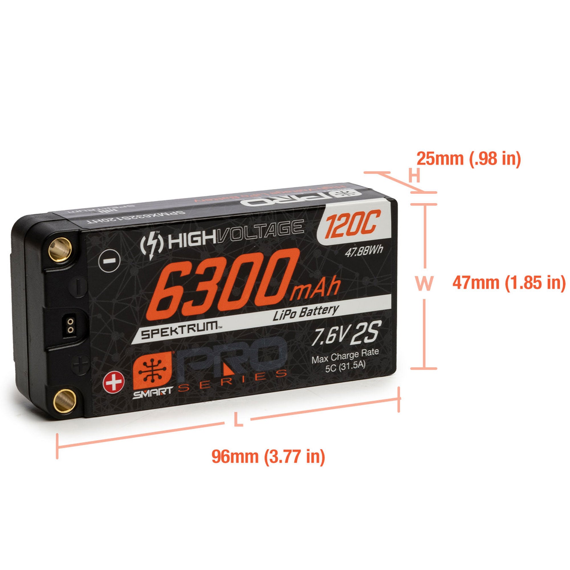 Spektrum RC 7.6V 6300mAh 2S 120C Smart Pro Race Shorty Hardcase LiHV Battery: Tubes, 5mm