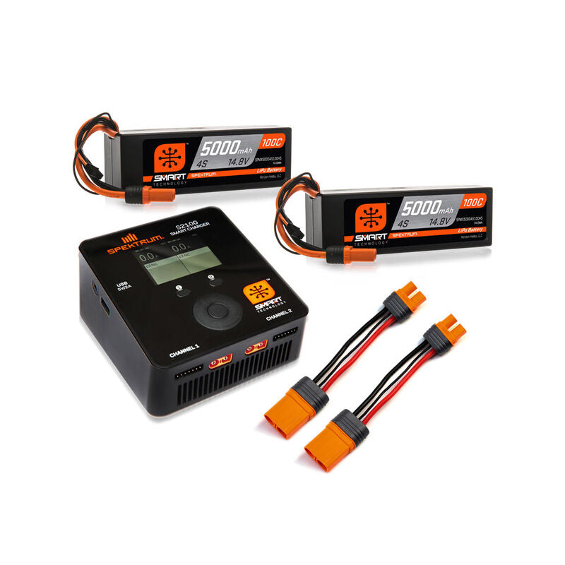 Paquete de superficie Spektrum Smart Powerstage 8S: batería LiPo 4S de 5000 mAh (2) / cargador S2100 