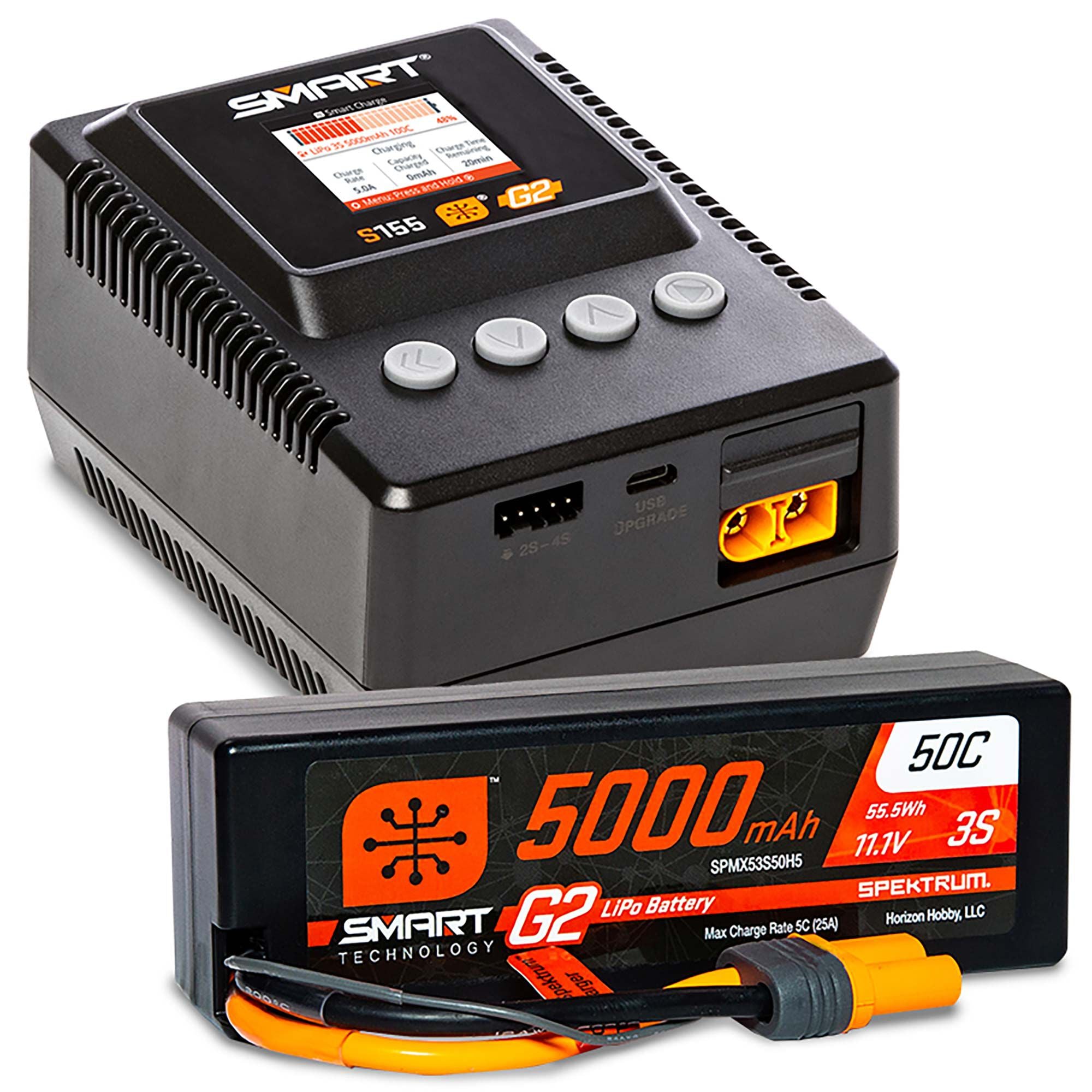 Paquete de superficie Spektrum Smart 3s Powerstage: batería LiPo 3S de 5000 mAh / cargador S155 