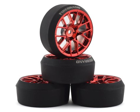Firebrand RC Hypernova XDR 5° Pre-Mounted Slick Drift Tires (4) (Red Chrome) w/Diamond Tires, 12mm Hex & 3mm Offset