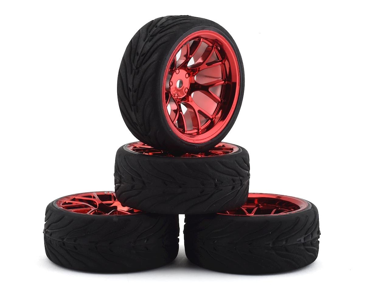 Firebrand RC Hypernova RT39 Neumáticos de carretera premontados (4) (cromo rojo) con neumáticos Fang, hexagonal de 12 mm y compensación de 3 mm/9 mm