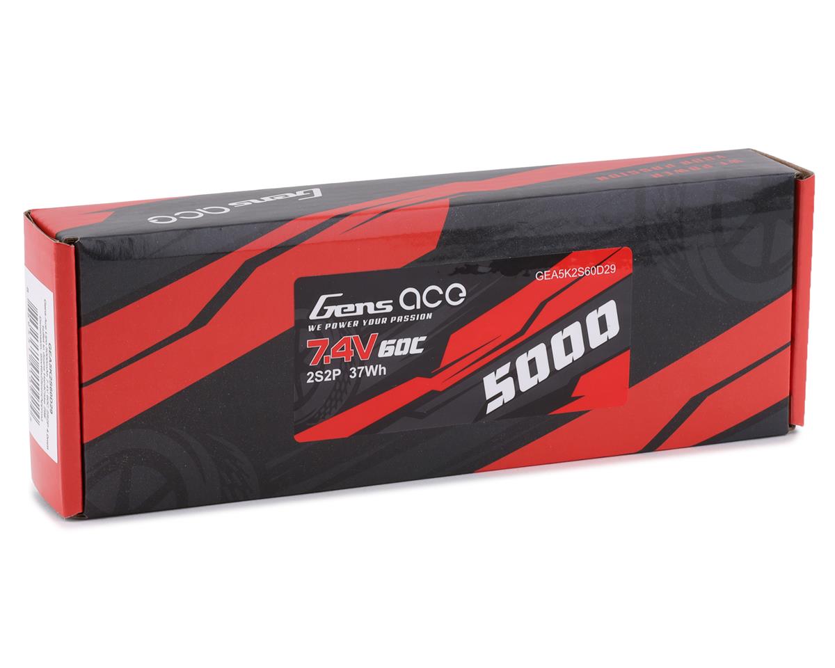 Batería LiPo Gens Ace 2s 5000mAh 7.4V 60C con balas de 4 mm y adaptador estilo T