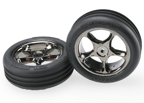 Traxxas Wheel&Tire Black Chrome 2.2 Ribbed Front Tire