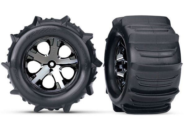 Traxxas Paddle Tires 2.8" Pre-Mounted w/All-Star Electric Rear Wheels (2) (Black Chrome)
