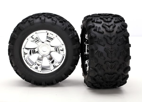 Traxxas Monster Truck Tires w/17mm Geode Wheels Chrome