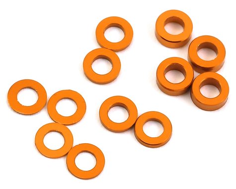 Juego de arandelas de perno esférico de aluminio ProTek RC (naranja) (12) (0,5 mm, 1,0 mm y 2,0 mm)