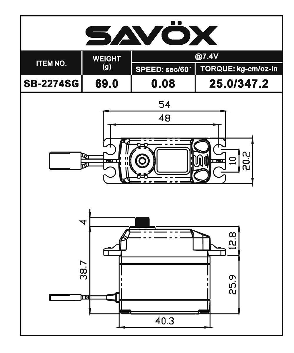 Savox SB-2274SG Black Edition High Voltage Brushless Digital Servo