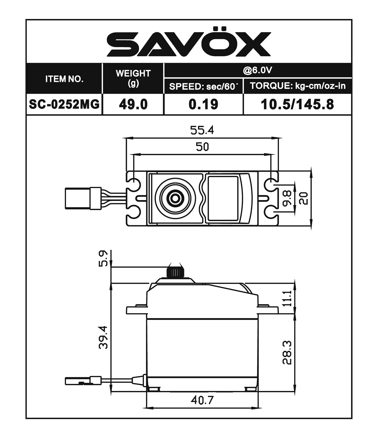 Savox SC-0252MG Servo de engranaje de metal digital estándar