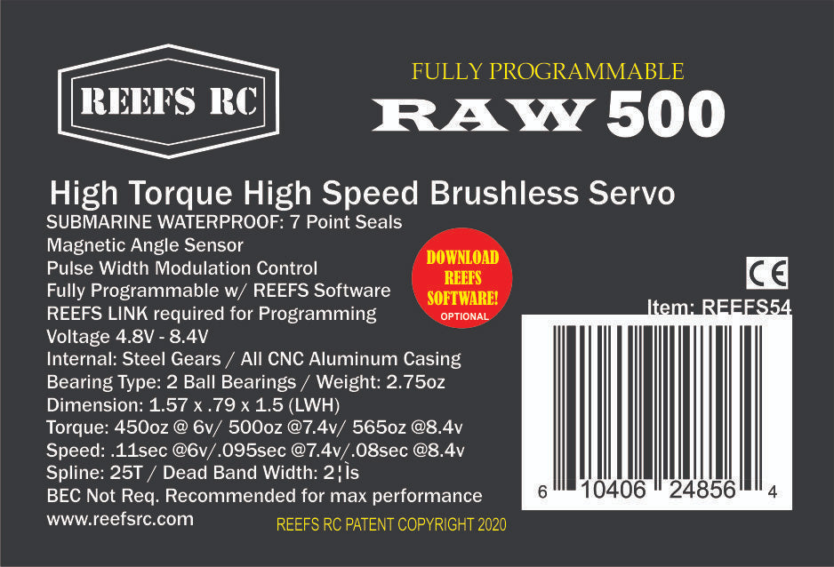 Reef's RC Raw 500 High Torque High Speed ​​HV Servo impermeable sin escobillas