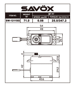 Servo digital a prueba de agua Savox SW-1211SG Black Edition (alto voltaje)