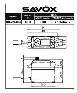 Savox SB-2274SG Servo digital de engranajes de acero sin escobillas de "alta velocidad" (alto voltaje)
