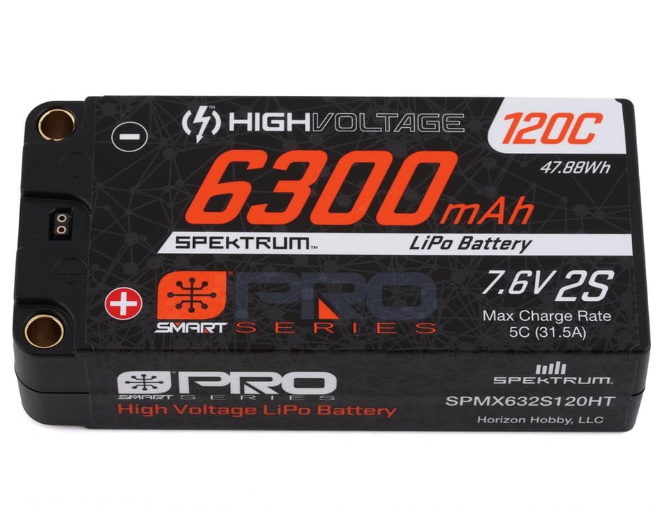 Spektrum RC 7.6V 6300mAh 2S 120C Smart Pro Race Shorty Hardcase LiHV Batería: Tubos, 5mm