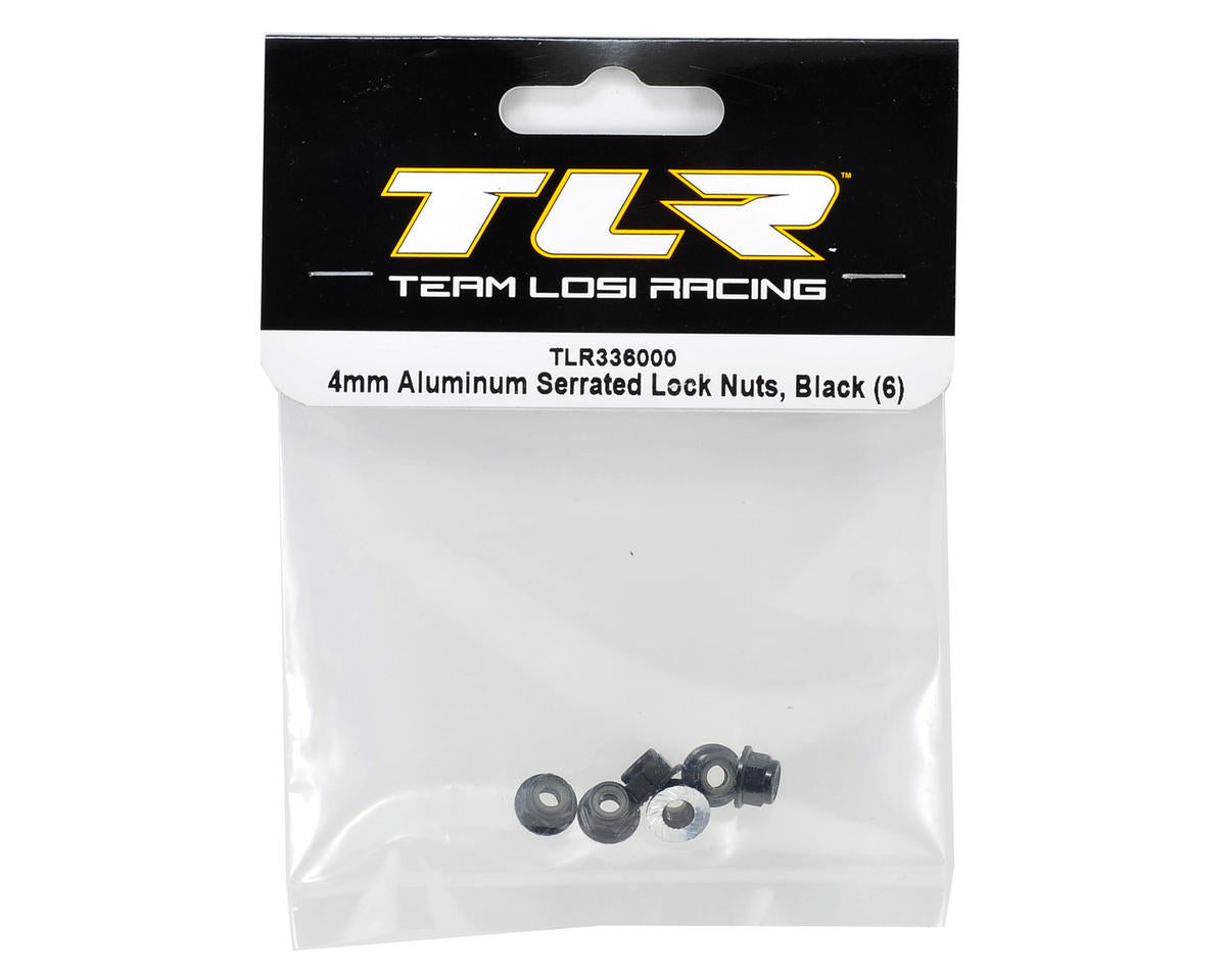 Team Losi Racing 4mm Aluminum Serrated Locknut Set (6) (Black)